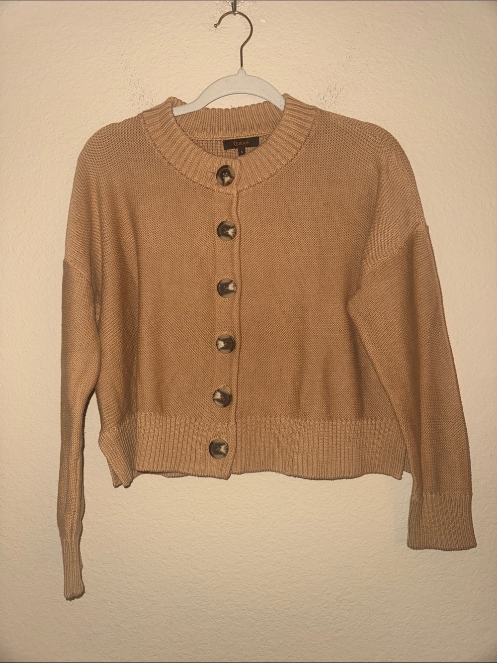Quince 100% Organic Cotton Cropped Cardigan in Camel Size Small - Picture 3 of 7